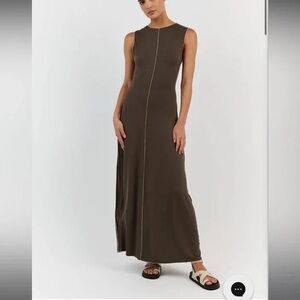 DISSH Olive Green Maxi Dress with stitching